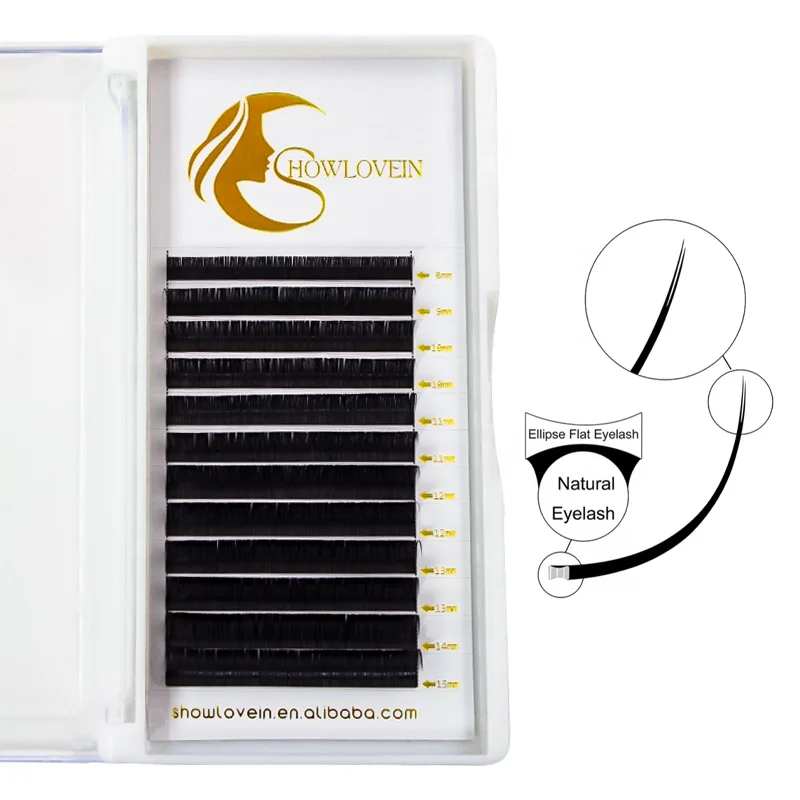 Soft Ellipse Flat Eyelash Extension Vendor 0.15 0.20mm Flat Lashes Ellipse Flat Eyelash Extension