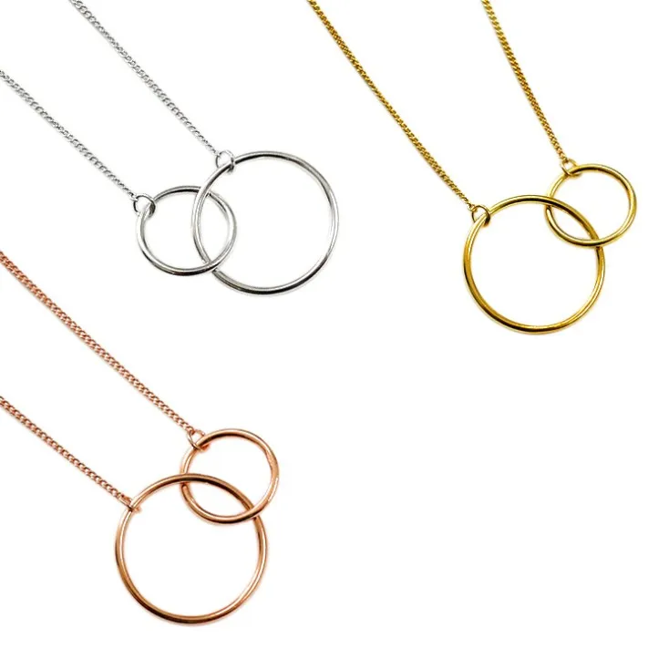 

New Fashion Infinity Interlocking Double Circle Pendant Necklace Gold Plated 925 Sterling Silver Necklace Jewelry For Women