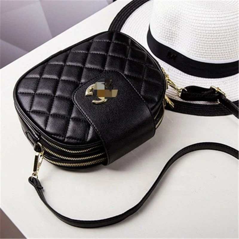 

Famous Brand Summer Leather Round Retro Handbags, Black