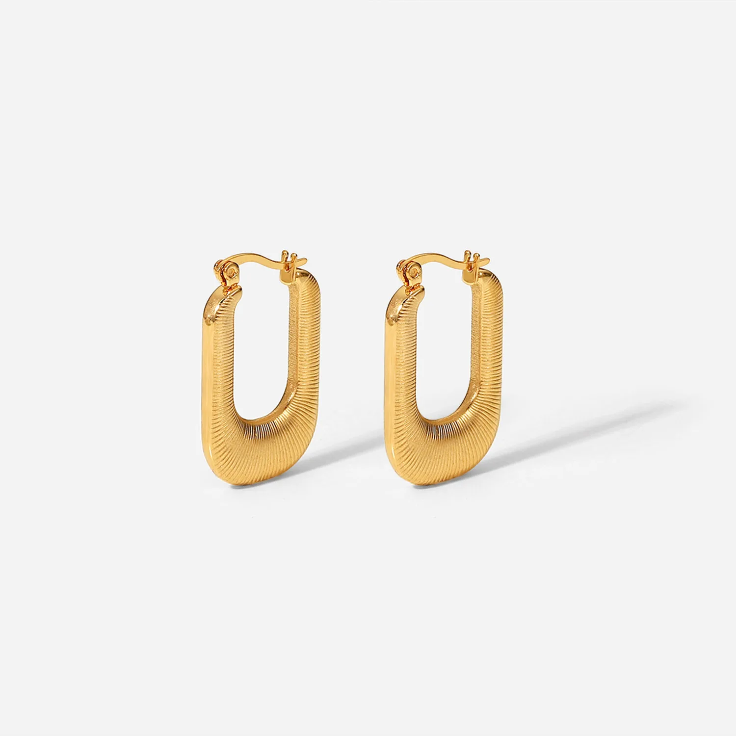 

Stainless Steel Hoop Earrings jewelry party Girls 18K Gold plated Threaded U-shaped Earrings