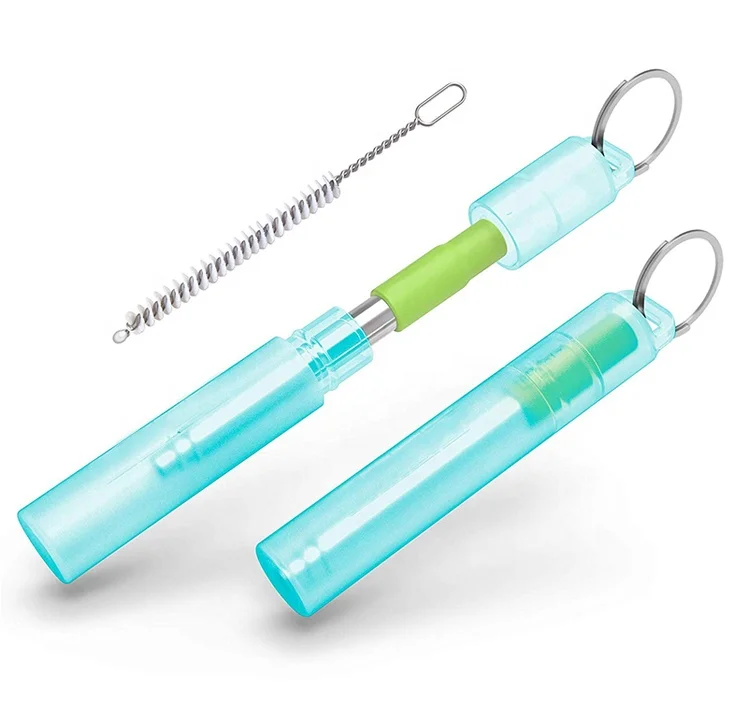 Telescopic Reusable Collapsible Straws Stainless Steel,Foldable Reusable Silicone Straw, Metal Folding Drinking Straw