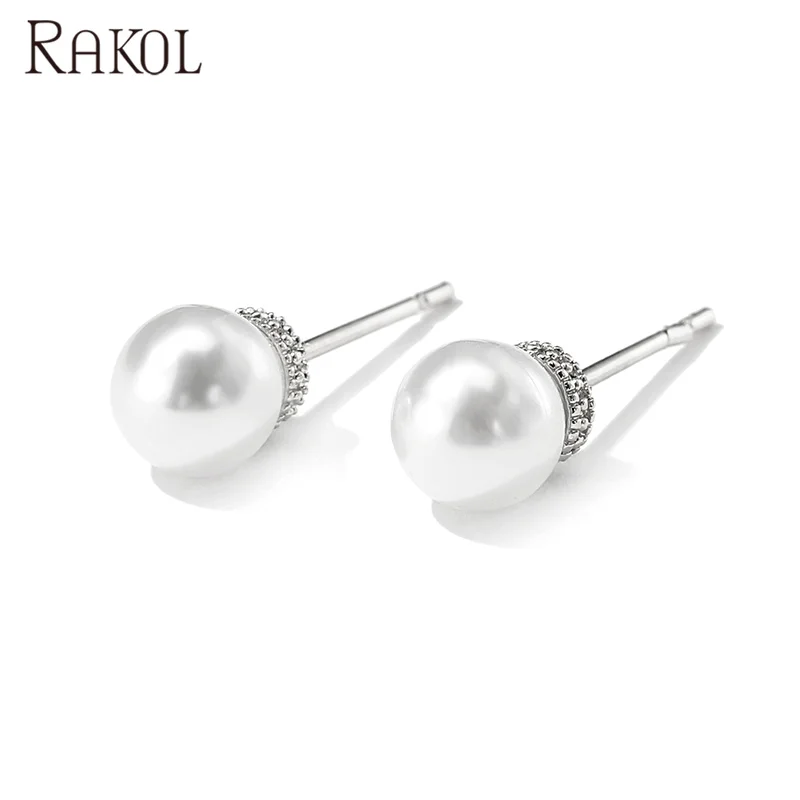 

RAKOL EP2600 925 sterling silver Classic Freshwater Pearl Silver Stud Earrings, As picture