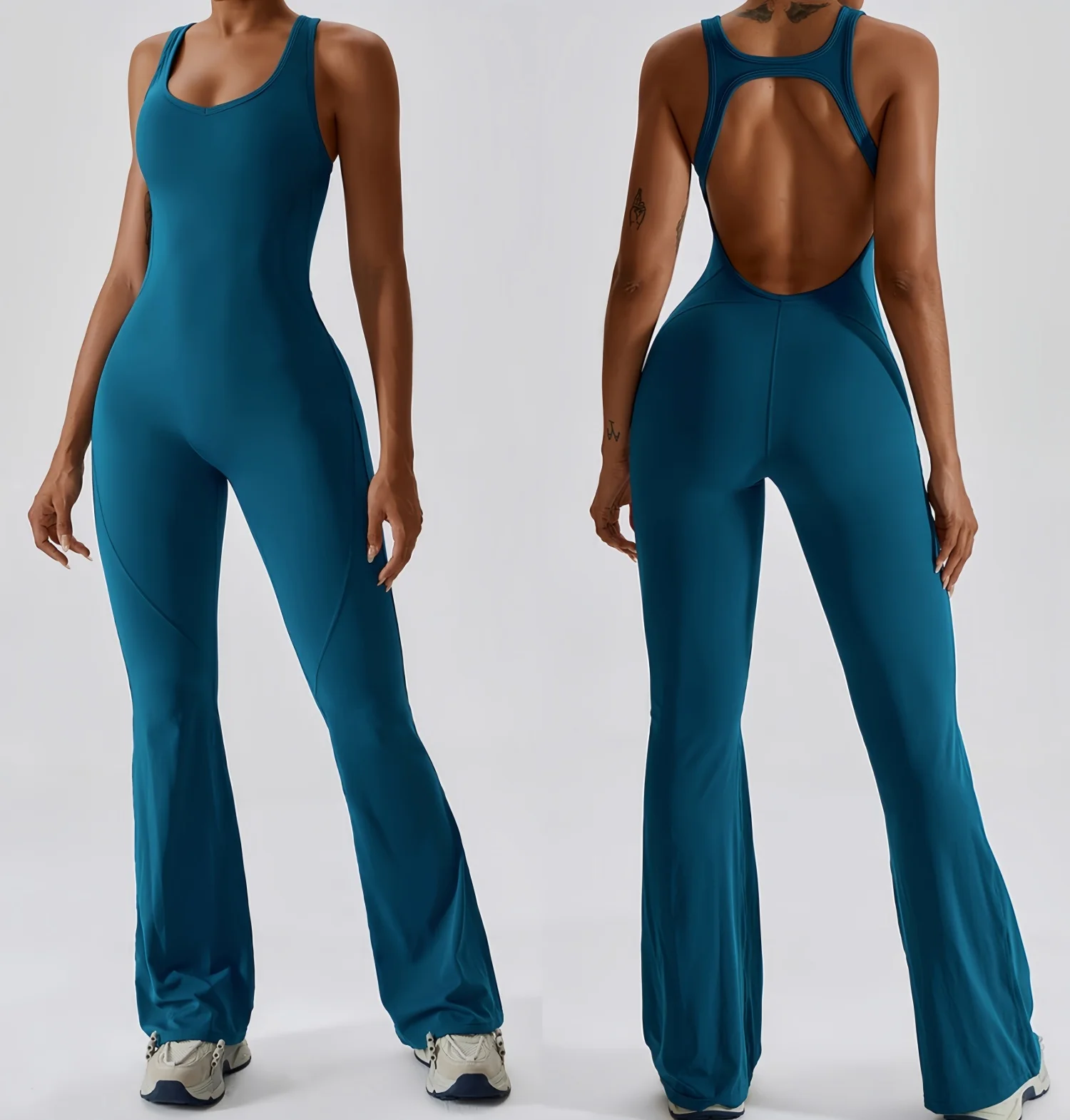 Breathable Hollow Back Flared Gym Bodysuit