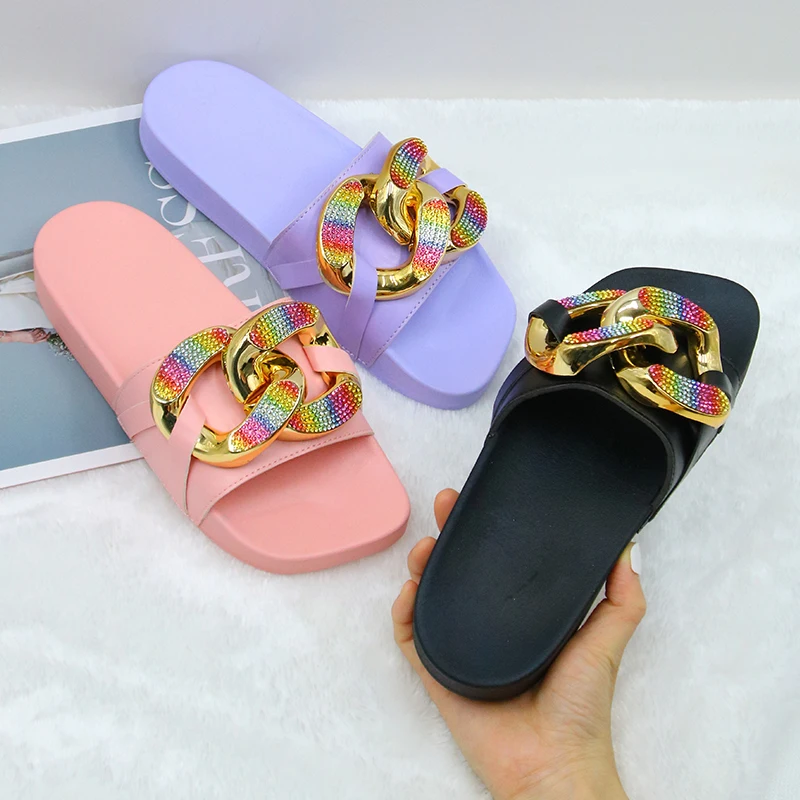 

customization colourful cross rhinestones indoor outdoor light weight casual fashion slides slippers