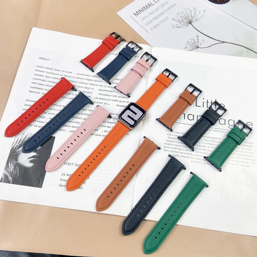 

Lichee Pattern Watch Band for Apple Watch 44mm 40mm 42mm 38mm iWatch Series 6 SE 5 4 3 Leather Strap Bracelet Luxury Accessories