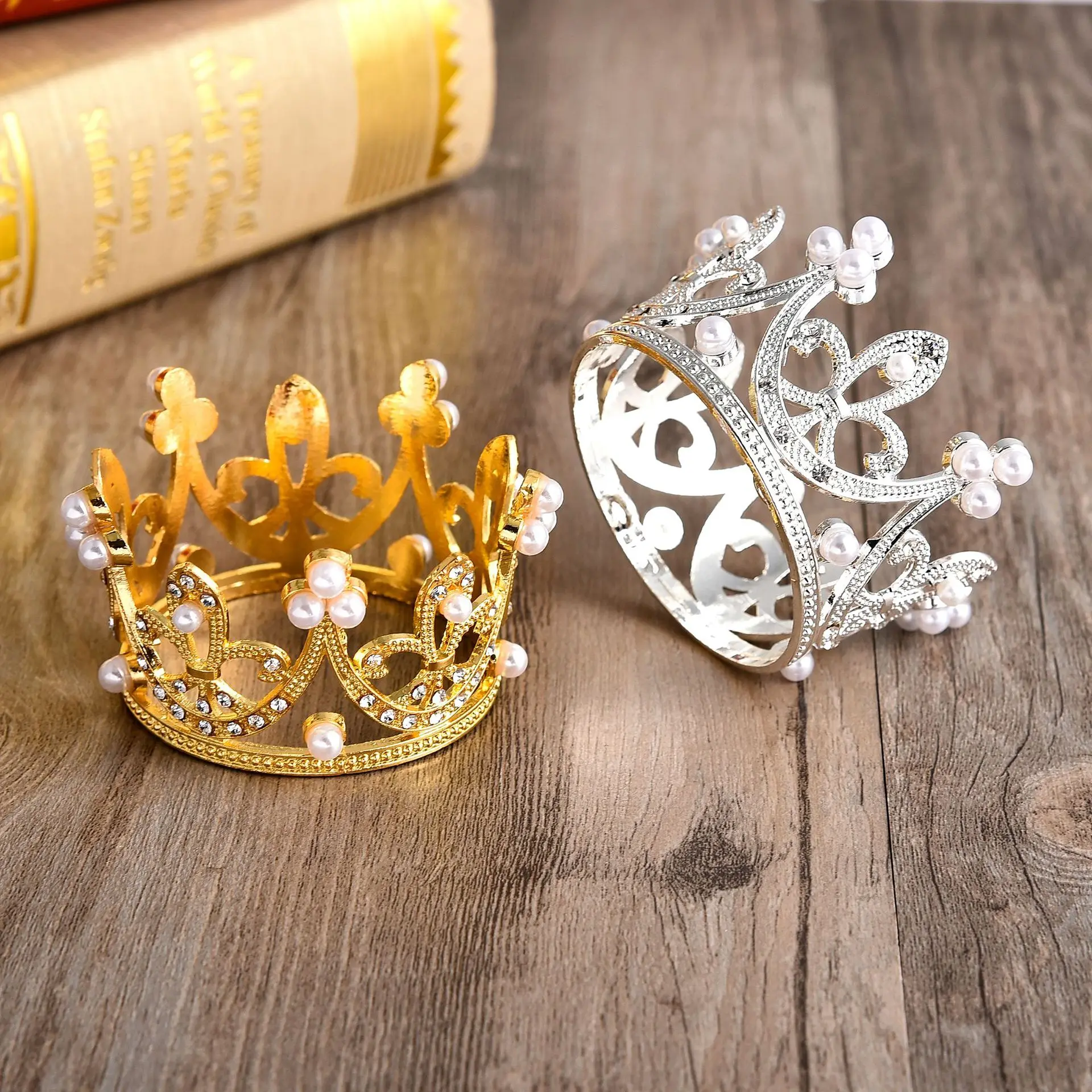 

Tondo Mini Birthday Cake Topper Decoration Crown Pearl Tiara Children Princess Birthday Party Headdress Crown