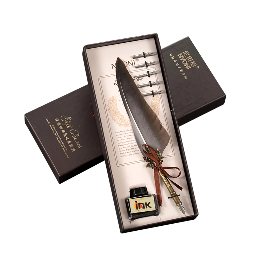 
Calligraphy quill ink dip set writing antique vintage feather pen and ink set 