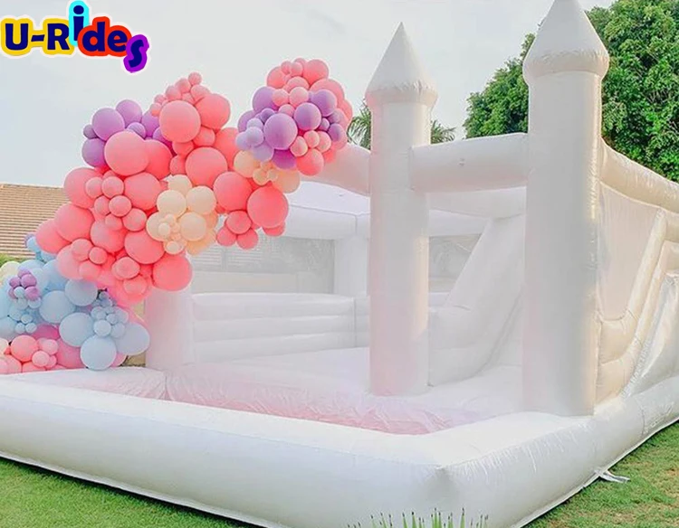 

Wholesale wedding bouncy kid adult jumping combo inflatable white bounce house with ball pit slide plain castle for party event
