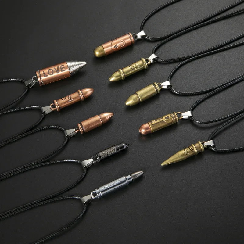 

Vintage Titanium Steel Gold Bullet Pendant Necklace for Men