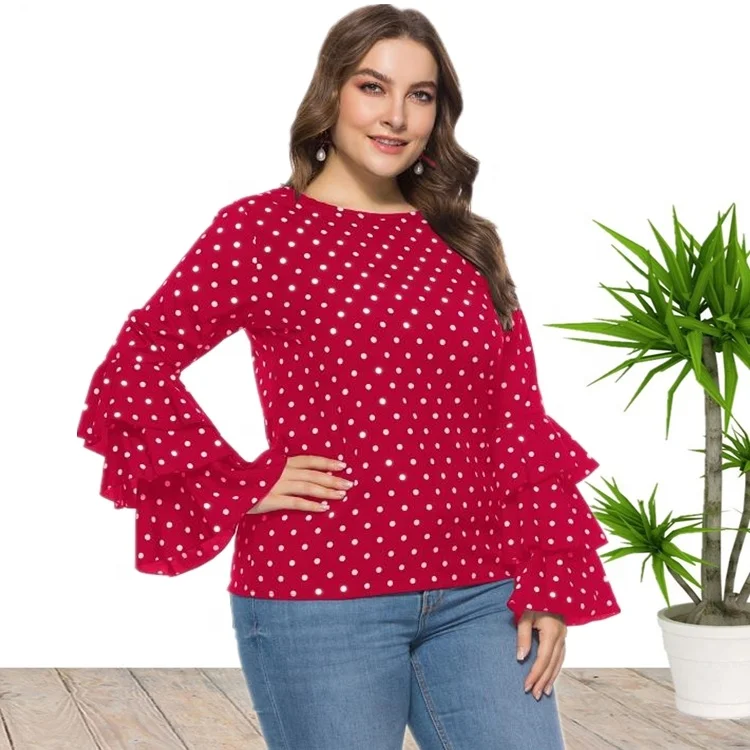 

2020 New Arrival Polka Dot Long Sleeve Plus Size Blouse Shirt Tops For Women Wholesale china