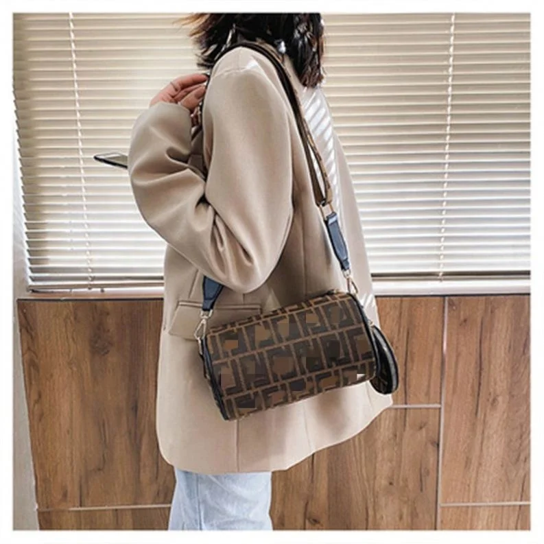 

Retro Autumn Winter Letter F Printed Round Handbags, Coffee