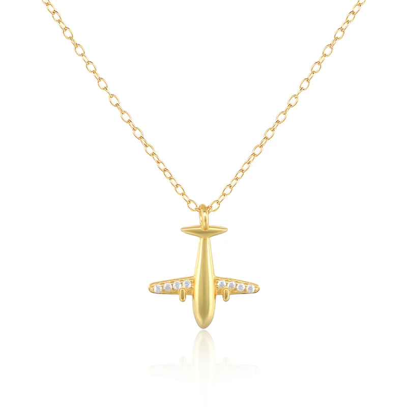 

CANNER Hotsale Design Jewelry S925 Sterling Silver 18k Gold Plated Mini Airplane Fashion Clavicle Pendant Necklace
