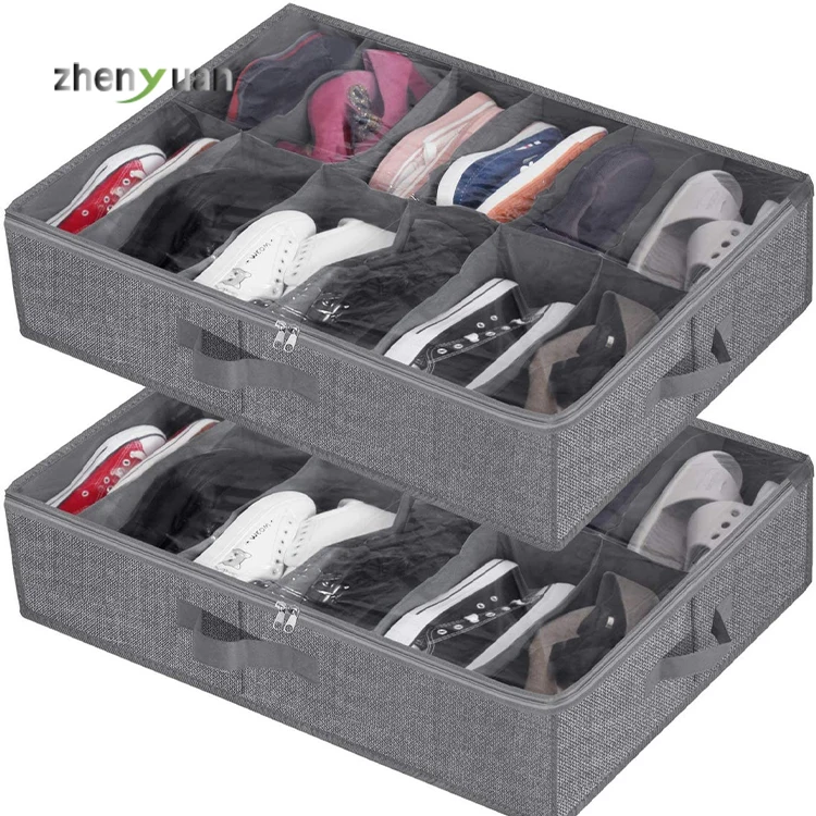 

RTS Underbed Foldable Transparent Non woven Closet Organizer Adjustable 12 Pack Shoe Storage Organizer Box, Grey or customized