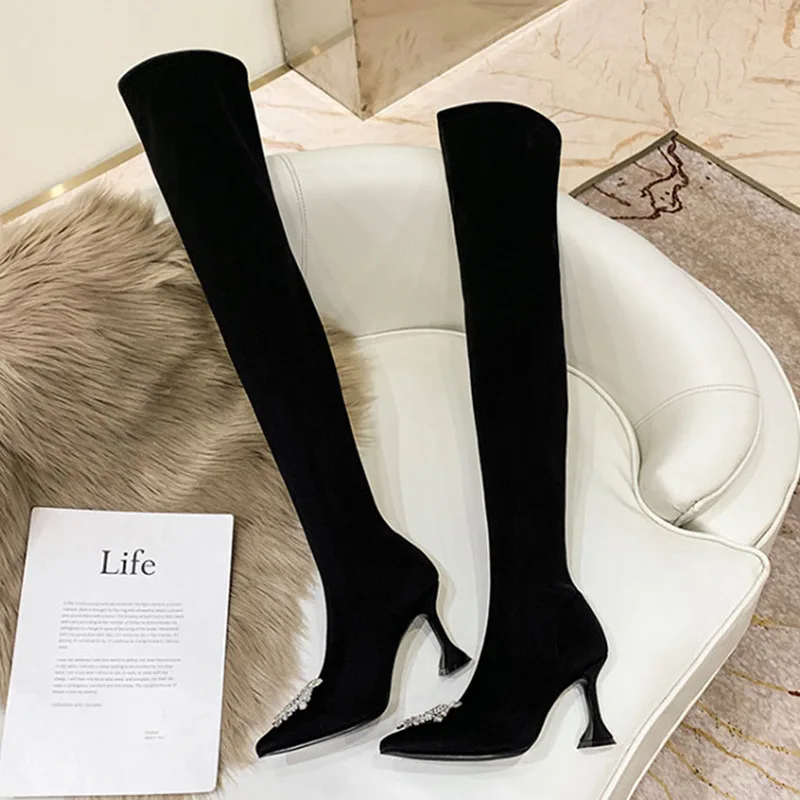 

2022 Korean Style Cuissardes Bottes Sock Over Knee Thigh High Women Lady Sock Boots Stocking Sexy High Heels Tube