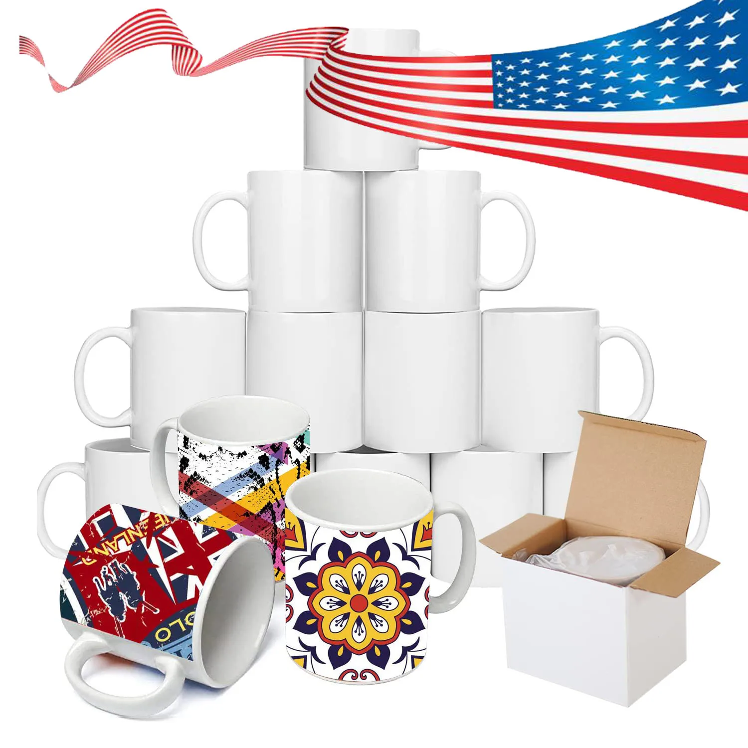 

USA Warehouse Ceramic White Sublimation Mug 11 oz Blank Mugs With Box For sublimate Printing Coffee Cup Custom Logo