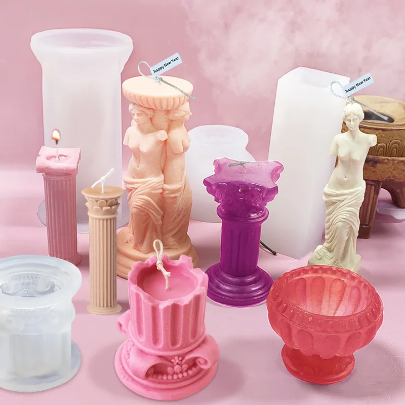 

Creative DIY Candle Silicone Mold Aromatherapy Female Body Roman Portrait Column Shaped Soy Wax Mould