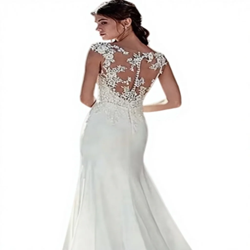 S1088T  Elegant Vintage-Style Spring Wedding Dress Hot Selling A-Line Royal Lace Decoration Long Neck Floor-Length Chapel Train