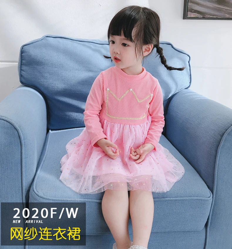

New Designed Spring Fashion Baby Kids Long Sleeved Little Girls Knitting Princess Dress