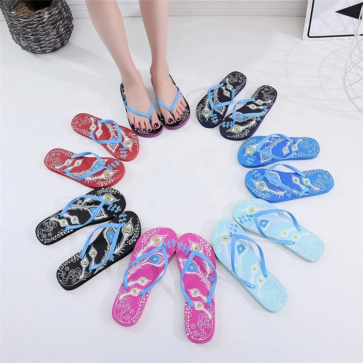 

Woman Slippers Flop Flips Custom Printing Beach Sandals Anti-slip Casual Flat Shoes, Customized color