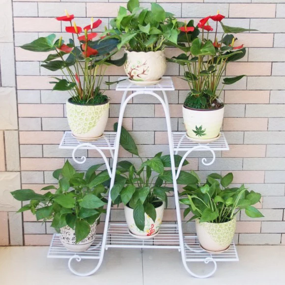 

European Style Balcony Flower Stand Metal Iron Racks Living Room Indoor Multi-layer Floor Flower Pot Stand, White, pink, blue, brown, black