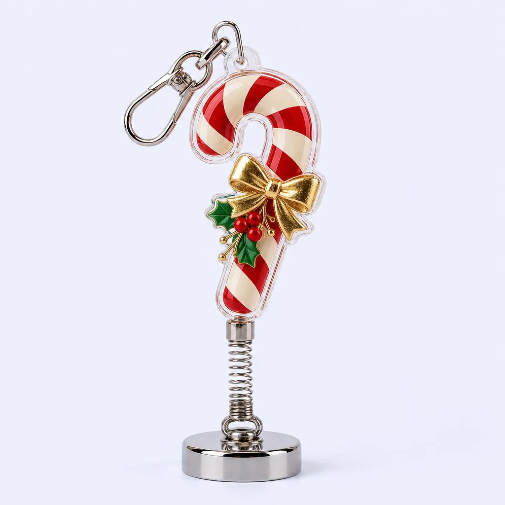 Peppermint Candy Cane Spring Bobblehead Keychain