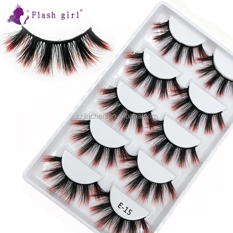 

Popular Lashes Vendor E-15 High Quality 5 Pairs Colorful Mink Eyelashes For Party Wholesale