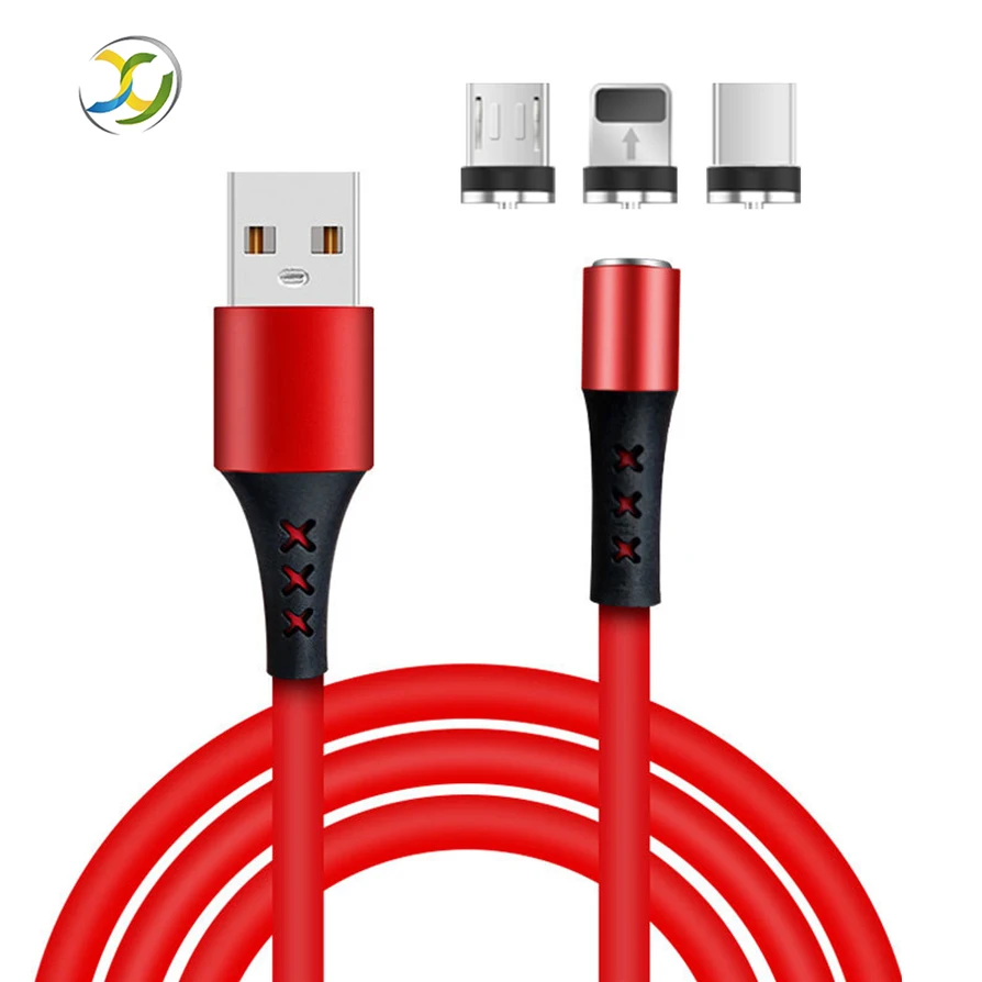 

3IN1 Silicone Usb Cable 360 Rotation Magnetic 3 In 1 Fast USB Charger Cable, Green/red/blue/pink/yellow or oem color