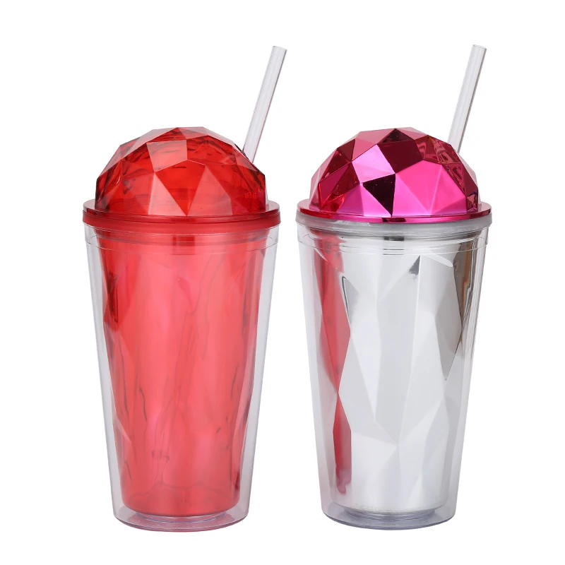 

Manufacturers custom diamond lid double wall plastic tumbler cups, As picture