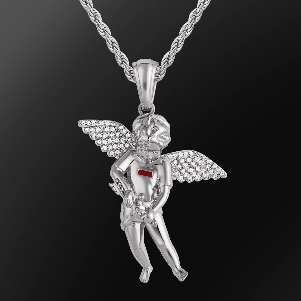 

KRKC Iced Out Mini Angel Baby Necklace Angel Pendant Non Tarnish Charm Kid Crystal 18k Solid Gold Plated Guardian Angel Necklace