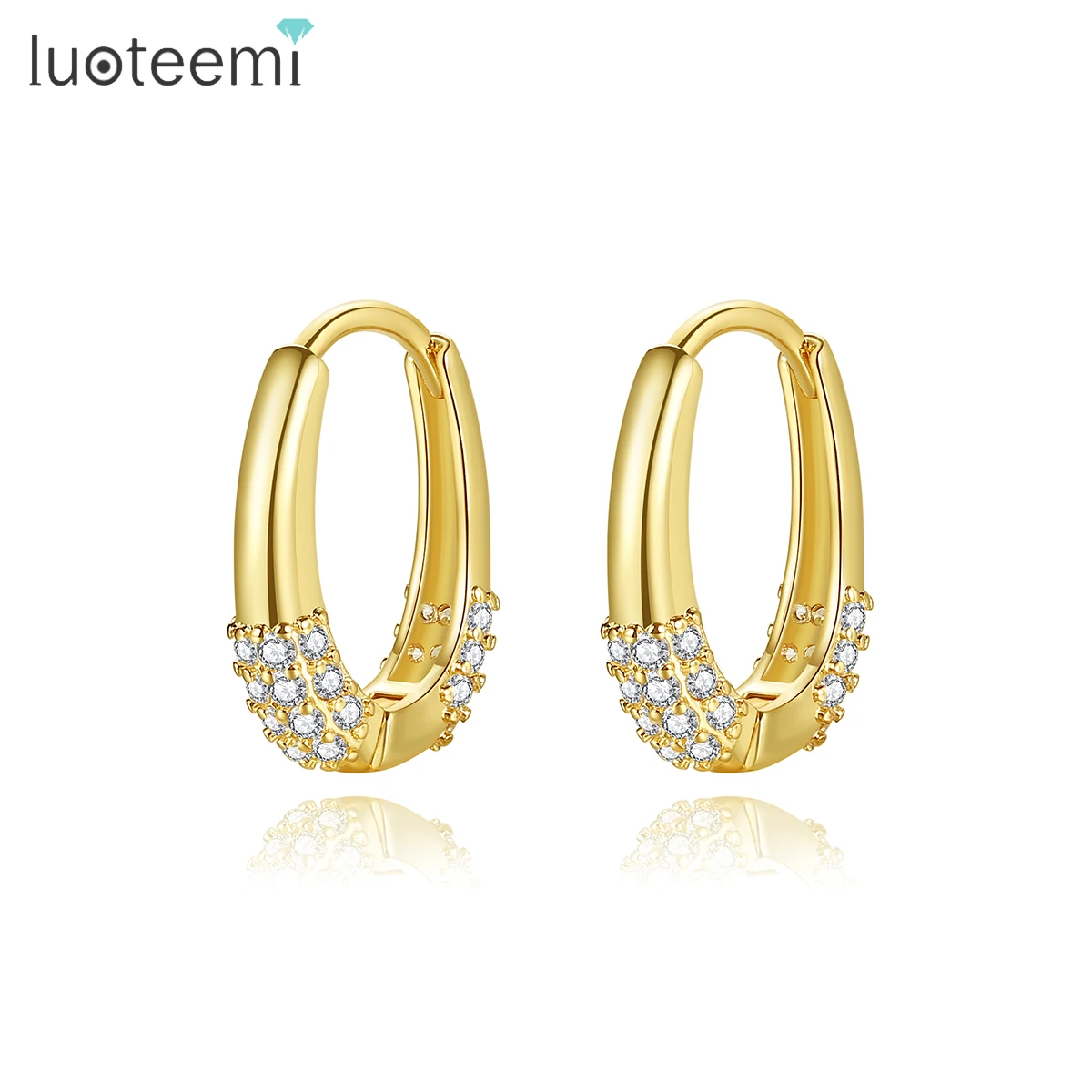 

LUOTEEMI Jewelry 18K Gold Plated Pave Dainty Statement Pave Cubic Zirconia CZ Crystals Huggie Hoop Earrings