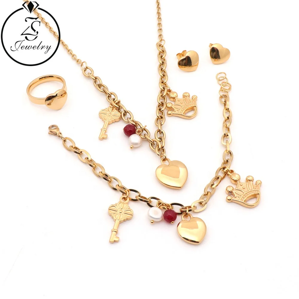 

Gold Jewelry Mexican Women Earring Set Heart Design Bracelet And Necklace Jewelry Set Thin Chain, Gold/silver