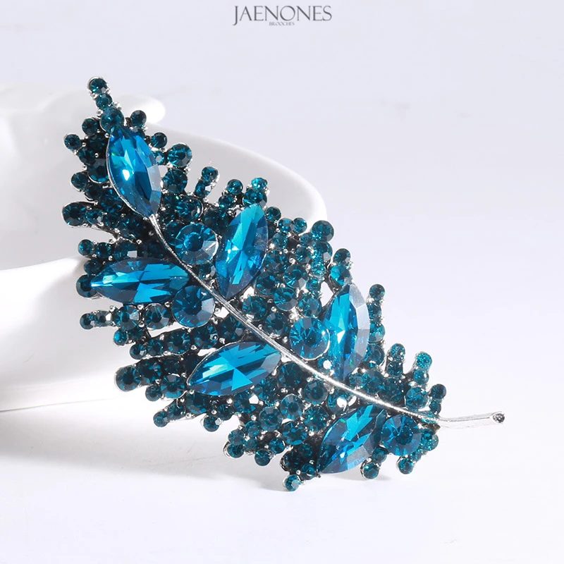 

JAENONES High Quality Fashion Custom Luxury Crystal Rhinestone Fancy Brooch Elegant Leaf Feather Brooch For Women