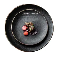 

French Luxury Creative Hand-painted Golden Rim Restaurant Tableware Set Simple Black and White Dinner Plates