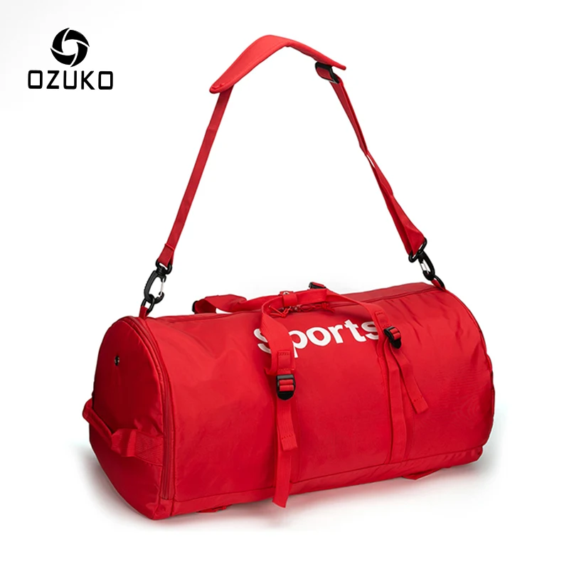 

OZUKO Custom Heavy Duty Large Fitness Travel Duffle Bagpack Waterproof Black Nylon Mens Sports Gym Bag Sports Duffel, Black/blue/red