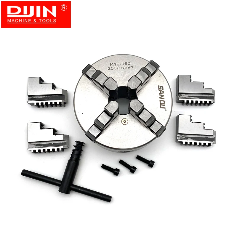 SANOU 4 Jaw Self-centering Lathe Chuck 160mm Cast Iron Manual K12-160 for Bench Lathe with 0.05mm Accuracy
