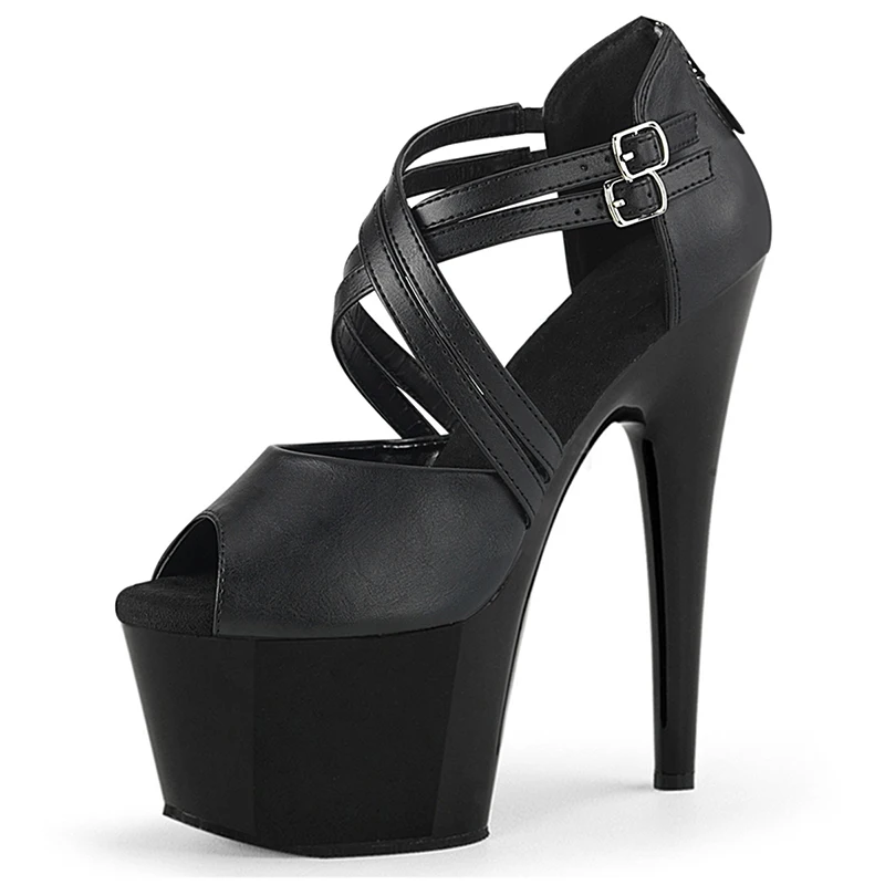 Women's Gothic Platform Sandals 7-Inch Exotic Dancer Strip Pole Dance Models 17cm Peep Toe Thin Heels Gothic Cross Summer