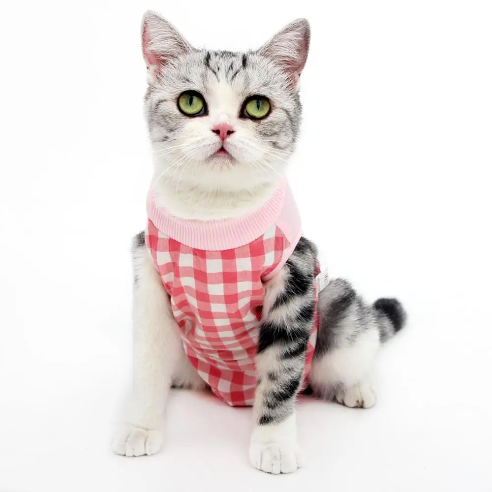 

Adjustable Soft Anti-Infection Grid Pet Clothing Cat Recovery Suit, 2 colors