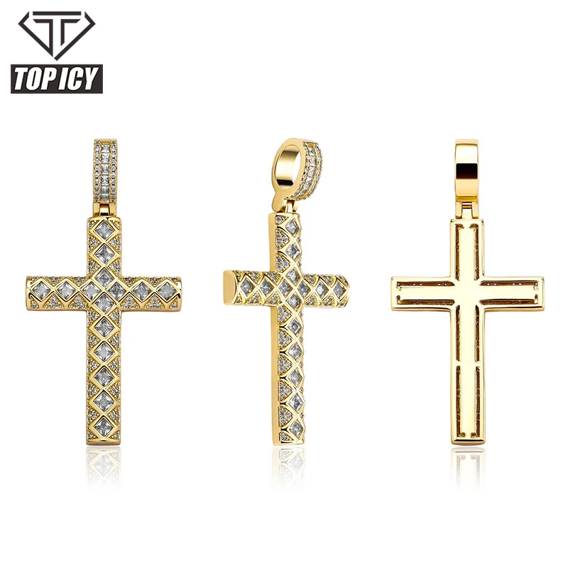 

hip hop iced out crystal diamond classic cross pendant necklace sets religious christian rapper jewelry wholesale, Silver/ gold