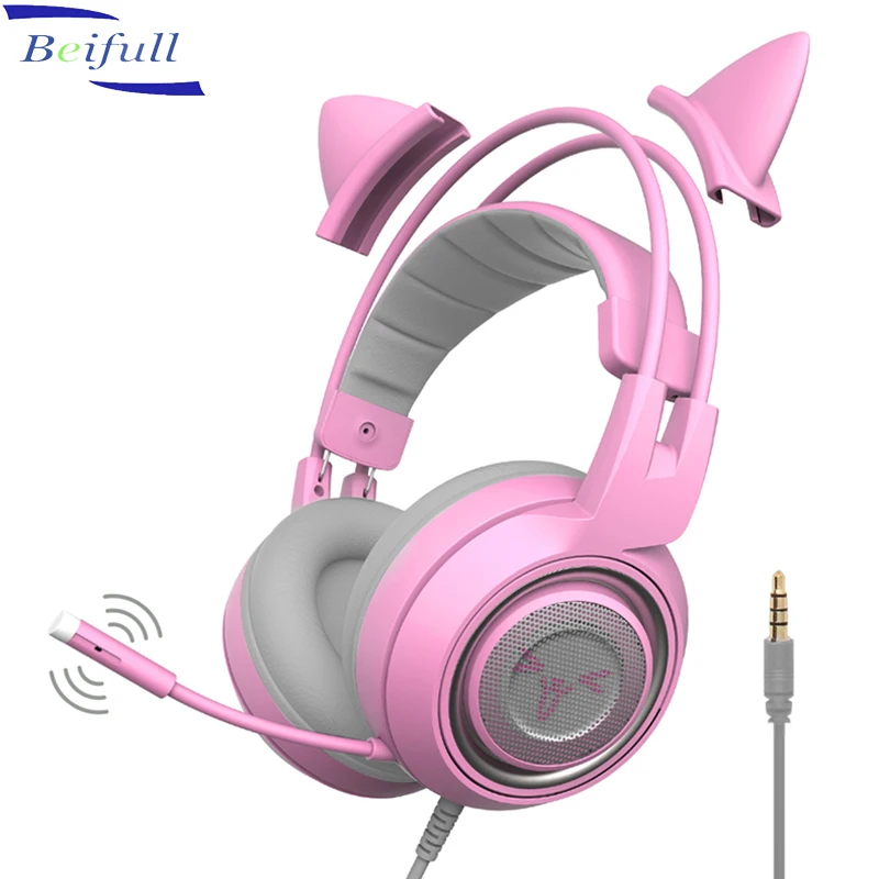 

SOMiC G951S DJ casque Wired Stereo Cat gaming headset with Microphone for PS4 New Xbox One Laptop Gamer, Pink,purple