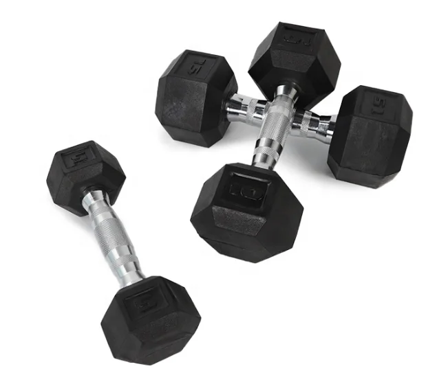 

China gym hex rubber coated dumbbell indoor fitness rubber dumbbell set adjustable gym fitness dumbbell 10kg rubberized