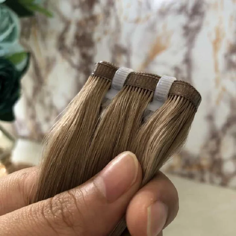 

12A New Double Drawn Narrow edge Weft Flat Track Russian Remy Human Hair Weave 100% Invisible Skin Pu Weft Human Hair Extensions