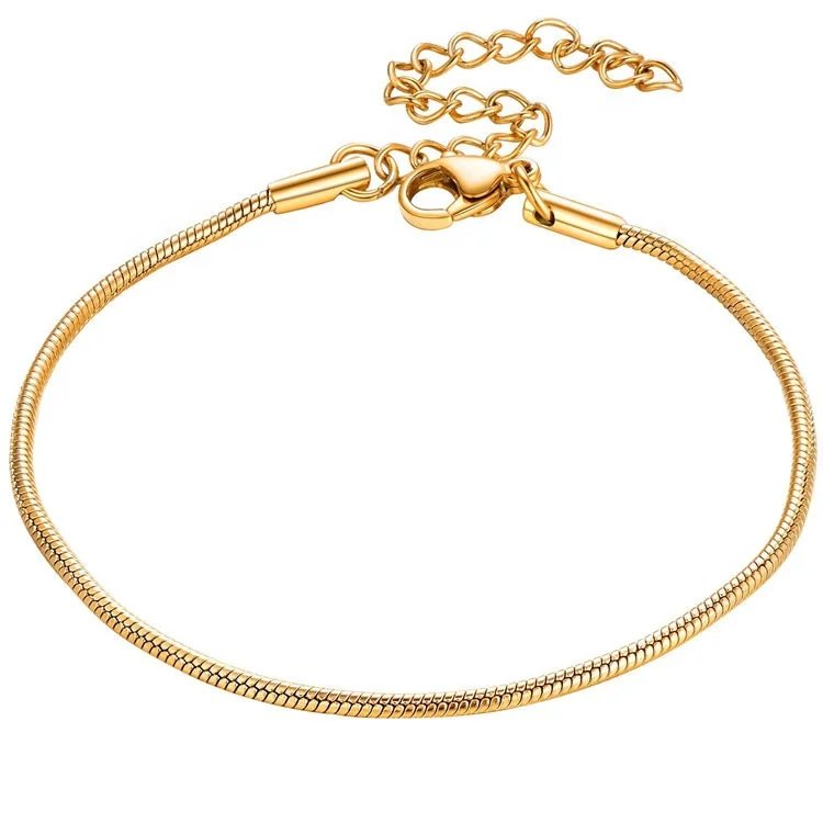 

Trendy Stainless Steel Gold Plated Chain Classic 1.5mm Thin Round Snake Chain Bracelet for Women, Gold, rose gold, steel, black etc.