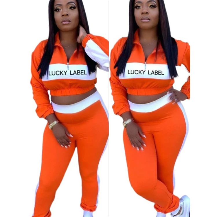 

New Trending 2021 Long Sleeve Lucky Label Two Piece Set Women Clothing Tracksuit