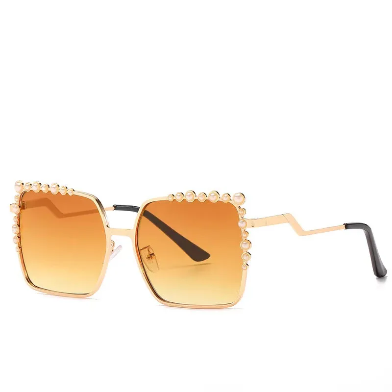 

Pearl Square Tawny glasses Metal Frame Luxury Ladies Party Sunglasses Travel Sunglasses, 6 colors