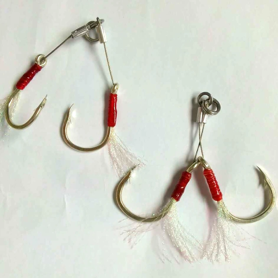 

2020 Mustad hot selling Double Assist Barbed Ocean Beach Fishing Shiny line Fishing Hooks, As picture