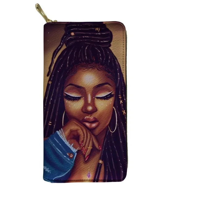 

2021 PU Leather Purse American Afro Girl Printing Zipper Wallet Credit Card Bag Designers Wallet for Women, As pictures or customized