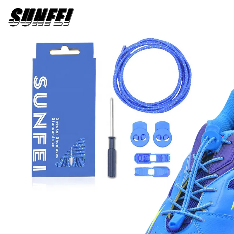 

New Design No Tie Round Shoelaces custom Adjustable Tieless Elastic Shoe laces with Lock System Lace lock for Running Shoes