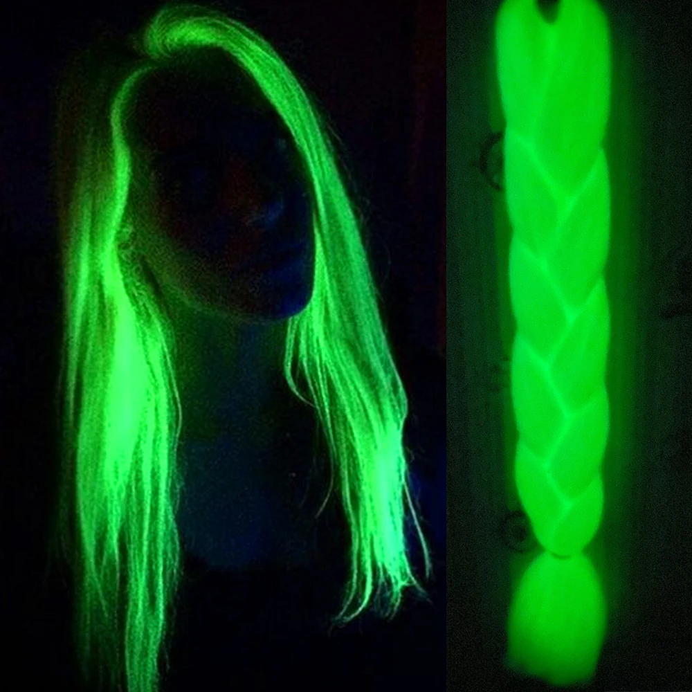 

Neon Glowing Hair Florescent Light Braiding Hair Synthetic Jumbo Braids Shining Hair in the Darkness 24inch 100g