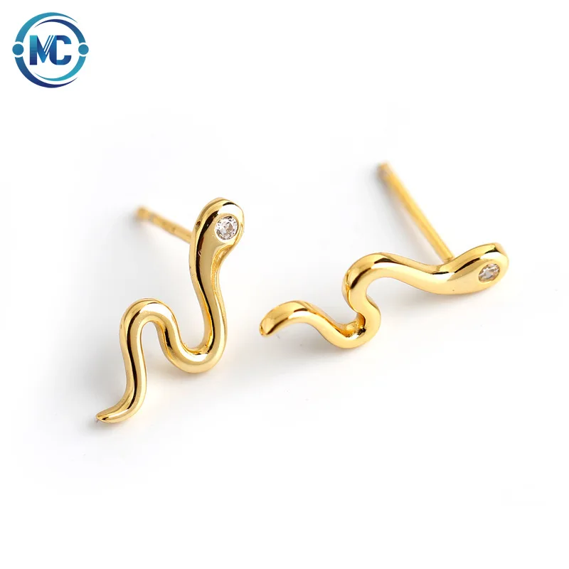 

2021 Fashion Jewelry 925 Sterling Silver Snake Earrings 18K Gold Plated Stud Earrings For Women, As the picture