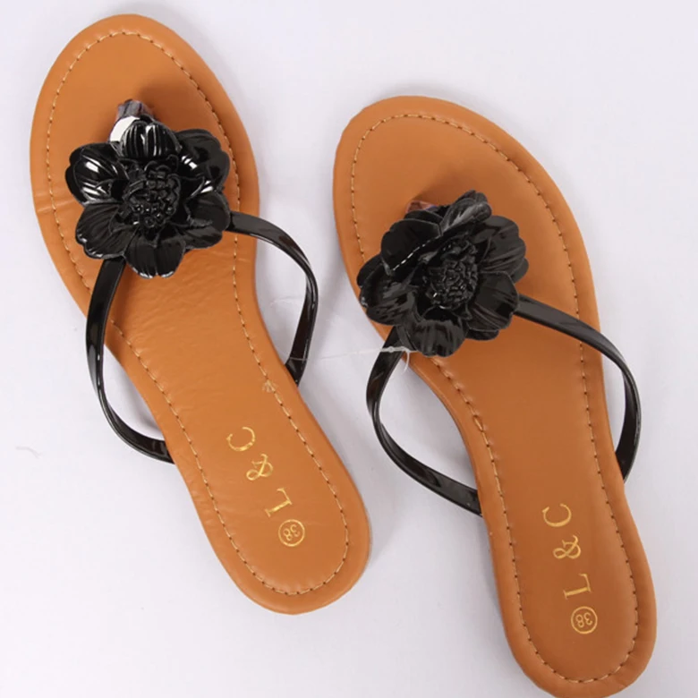 

2020 trendy Wholesale Flat Flower Comfortable Casual Shoes Ladies Cool Nice Women Slippers Flip Flops, Black/brown/red/pink